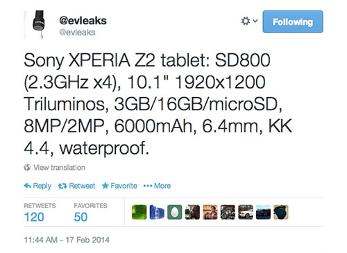 Sony Xperia Tablet Z2, 