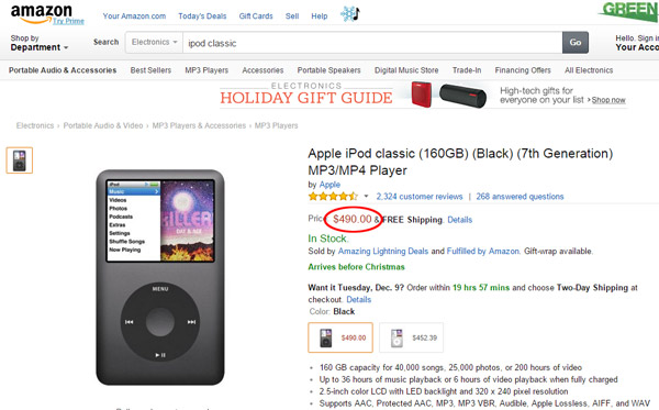 Apple iPod Classic on Amazon